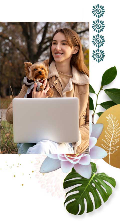 before i figured out the solution Woman outdoors with laptop and little dog
